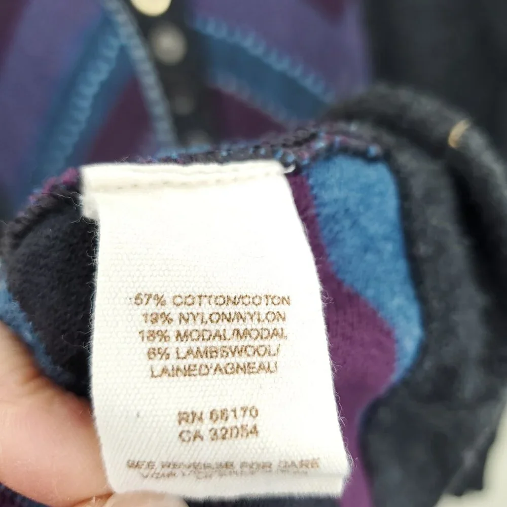 Free People Button Front Chevron V-Neck Sweater M Gray/Purple
